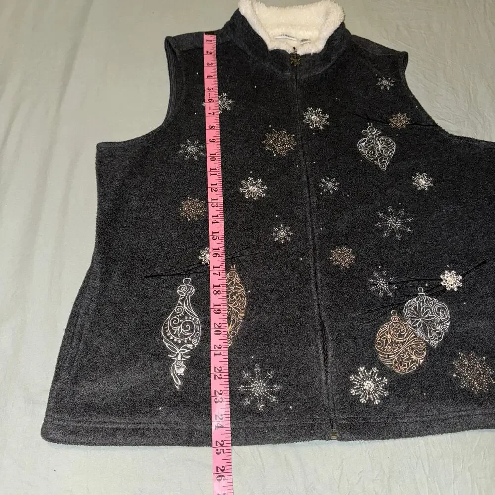 Croft & Borrow Snowflake Ornament Sleeveless Fleece Vest Zip Up‎ Dark Gray Sz XL